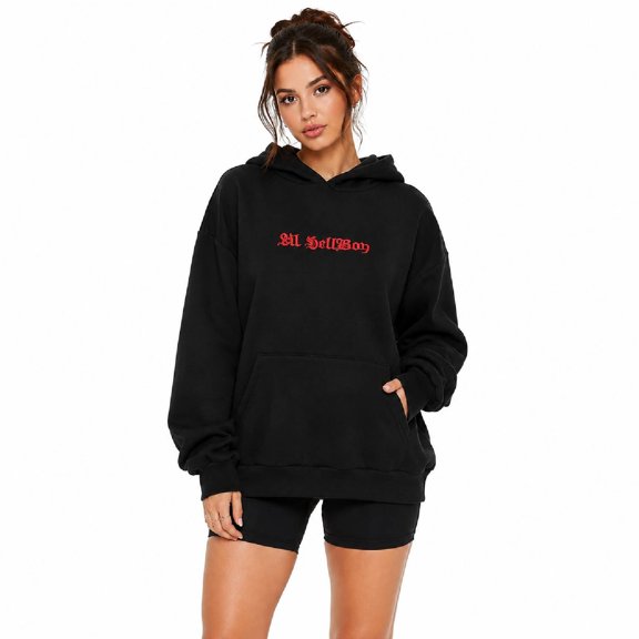 NMMUED Fall Spooky Vibes Demon Wings Hoodies for Women Oversized Pullover Sweatshirts Long Sleeve 3d Devil Horn Gothic Novelty Clothes Black XXL