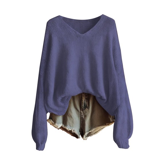 NMMUED Fall Sweaters for Women V Neck Sweaters Winter Sweaters for Women Light Sweaters for Women Loose Sweaters for Women Knits Clothing Vintage Sweaters for Women Purple XL