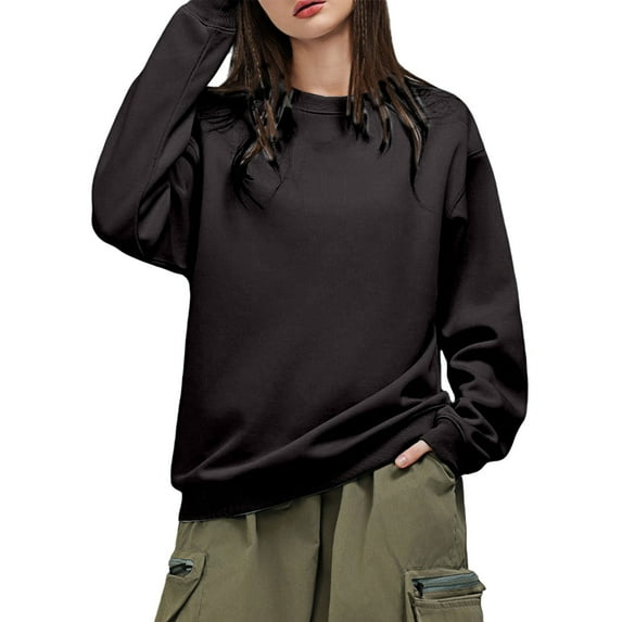 NMMUED Fall Sweatshirts for Women, Womens Oversized Tops, Workout Tops for Women, Oversized Crewneck Sweatshirt Women, Long Sleeve Shirts for Women, Dark Gray S