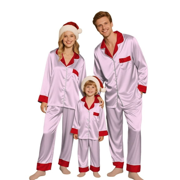 NMMUED Family Christmas Pajamas Matching Sets Christmas Gifts Satin Pajama Set Christmas Matching Family Pajamas Button Up Pajamas Matching Pjs Xmas Pjs (Dad) Pink L