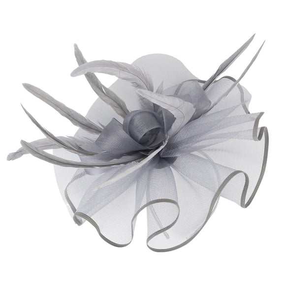NMMUED Fascinator Church Hats for Women Formal Feather Mesh Netting Wedding Guest Garden Party Tea Party Elegant Ladies Hat Gray