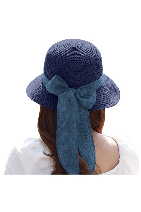 Fashion Sun Hats for Women Oversize Wide Brim Straw Beach Hat Floppy Foldable Roll-up Summer Vacation Upf 50+ Navy One Size