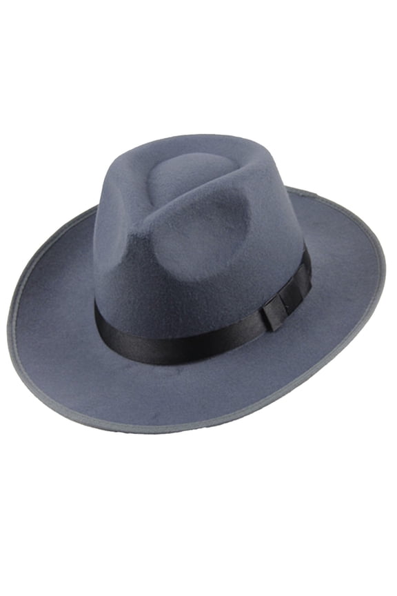 Fedora Hats for Men Women Wide Brim Felt Panama Dress Hat with Belt Buckle Gray One Size
