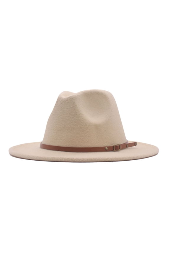 Felt Hats for Women Wide Brim Boho Jazz Panama Style with Adjustable Buckle Vintage Sun Hat for Travel Beige One Size