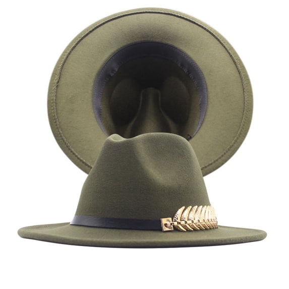 NMMUED Felt Panama Hats with Belt Buckle - Adjustable Vintage Wool Brim Hats for Women Army Green One Size