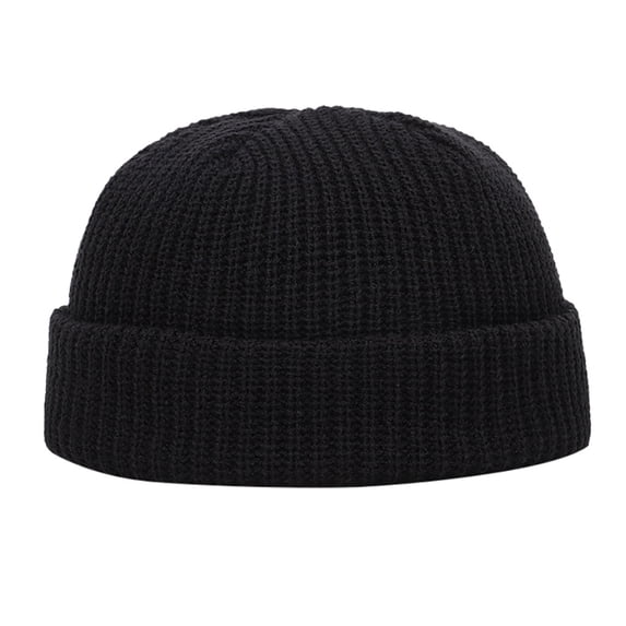 NMMUED Fisherman Beanies for Men, Short Knit Watch Cap Cuffed Trawler Hats Black One Size