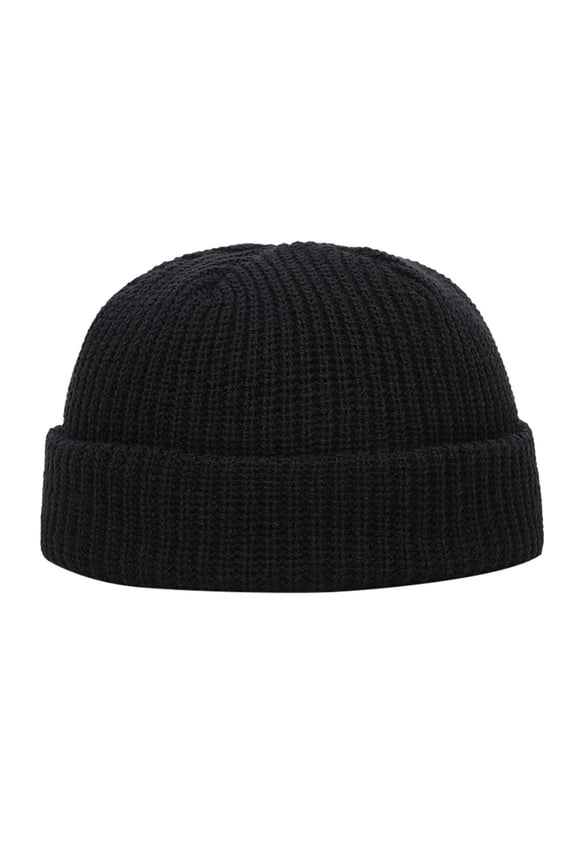 Fisherman Beanies for Men, Short Knit Watch Cap Cuffed Trawler Hats Black One Size