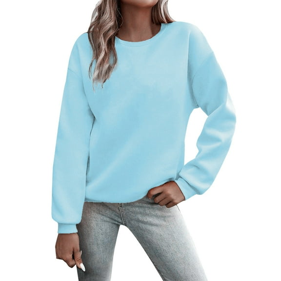 NMMUED Fleece Lined Sweatshirt Women Crewneck Sweatshirts Women Cute Sweatshirts Oversized Sweatshirt Winter Sweatshirt for Women Fleece Sweatshirts for Women Fleece Pullover Women Blue 2 XL