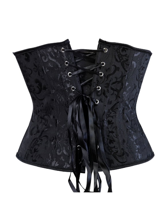 Floral Brocade Underbust Corset Waist Trainer Cincher Body Shaper Bustier Top for Women Black 4XL