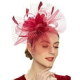thumbnail image 1 of NMMUED Formal Fascinator Hats for Women Church Dress Hat Feather Mesh Netting Wedding Guest Garden Party Tea Party Elegant Headwear Red, 1 of 2