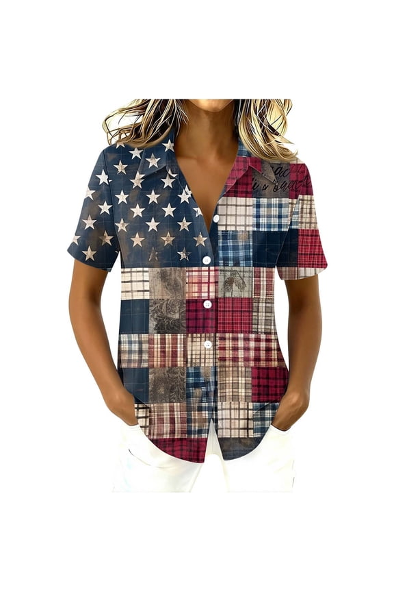Fourth of July Shirts for Women Button Down Shirt Patriotic Shirts for Women Fourth July Tee Shirts Usa Shirts for Women Usa Flag Shirt Patriotic Costumes Dark Blue L
