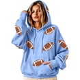 thumbnail image 1 of NMMUED Game Day Football Sweatshirt Women Graphic Hoodie Casual Fall Winter Pullover Sports Fan Long Sleeve Tops Light Blue XL, 1 of 5