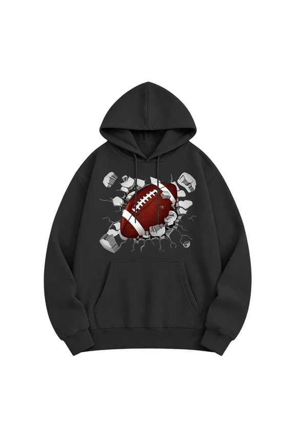 Game Day Hooded Sweatshirt Women Graphic Hoodies Funny Football Graphic Shirt Game Day Pullover Hoodies Long Sleeve Black L