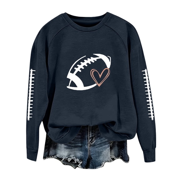 NMMUED Game Day Pullover Sweatshirt Women Casual Crewneck Long Sleeve Football Print Fall Clothes Athletic Graphic Sweatshirts Tops Black M