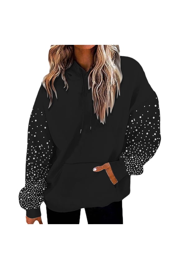 Glitter Hoodies for Women 2026 Sparkle Long Sleeve Y2k Hoodie with Pockets Clubwear Hooded Sweatshirt Women Pullover Streetwear Black L