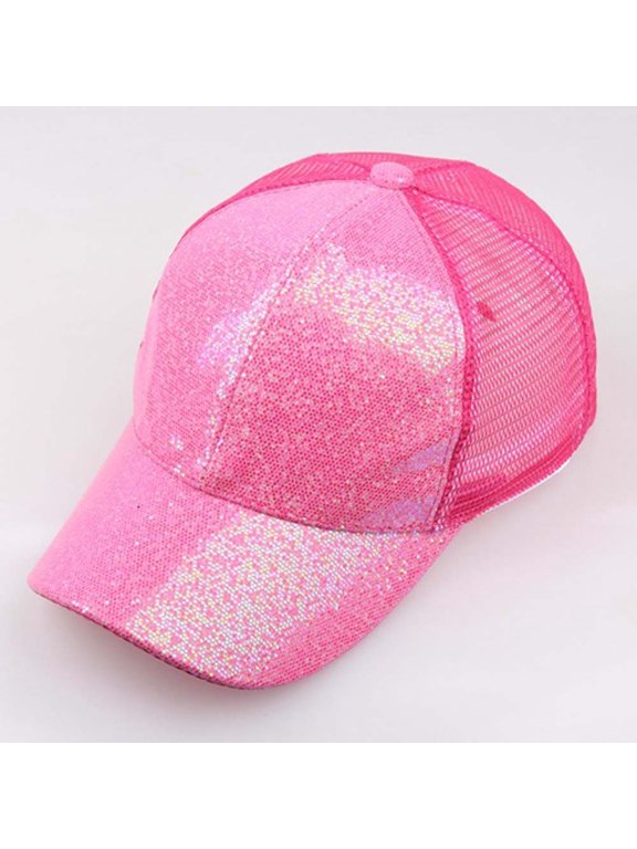 Glitter Sequin Baseball Cap Hat Adjustable Mesh Caps Baseball Party Hat for Women Hot Pink 58