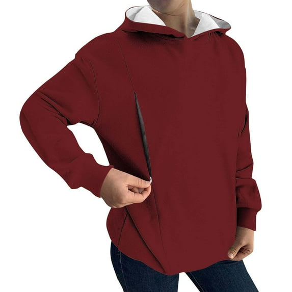 NMMUED Going Out Tops for Women, Fall Sweatshirts for Women, Hooded Sweatshirt Women, Gym Hoodie, Hoodies for Women, Wine 3XL