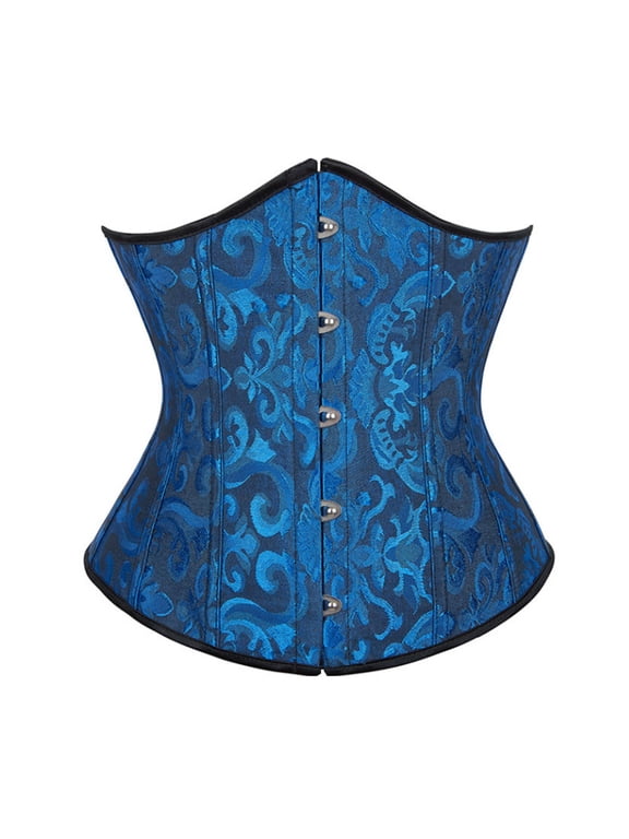 Gothic Floral Underbust Corset for Women Jacquard Waist Cincher Steampunk Bustier Top Dark Blue M