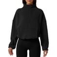 thumbnail image 1 of NMMUED Half Zip Pullover Women Cropped Sweatshirt Mock Neck Sweatshirt Warm Sweatshirts for Women Soft Sweatshirts for Women Oversized Mock Neck Sweatshirt Womens Tops Casual Black L, 1 of 5