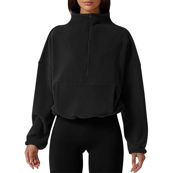 NMMUED Half Zip Pullover Women Cropped Sweatshirt Mock Neck Sweatshirt Warm Sweatshirts for Women Soft Sweatshirts for Women Oversized Mock Neck Sweatshirt Womens Tops Casual Black L