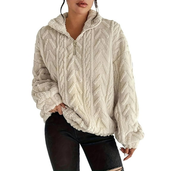 NMMUED Half Zip Pullover Women Fuzzy Sweatshirt for Women Fuzzy Sweatshirt for Women Quarter Zip Pullover Women Womens Sweatshirts No Hood, Beige L