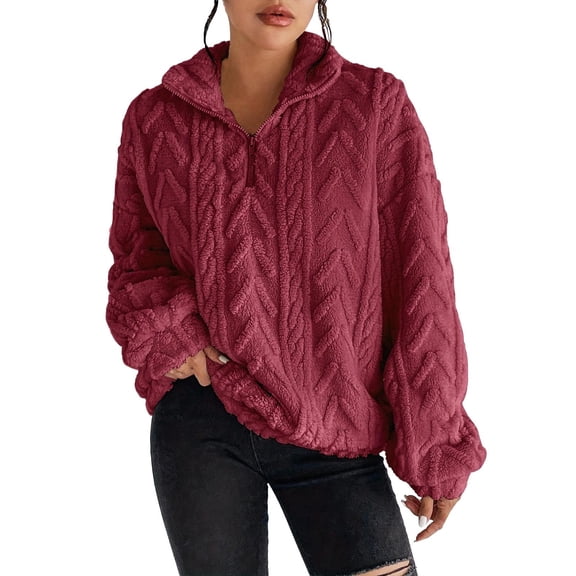 NMMUED Half Zip Pullover Women Fuzzy Sweatshirt for Women Fuzzy Sweatshirt for Women Quarter Zip Pullover Women Womens Sweatshirts No Hood, Red S
