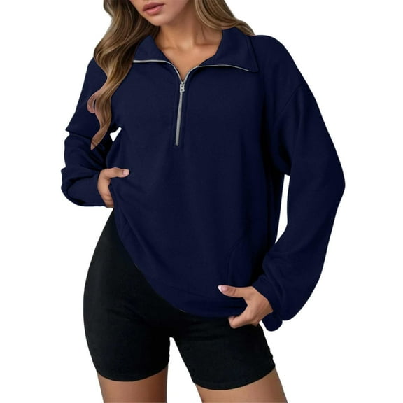 NMMUED Half Zip Pullover Women, Oversized Sweatshirt for Women, Pullover Sweatshirts for Women, Womens Sweatshirts No Hood, Athleisure Women, Blue M