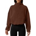 thumbnail image 1 of NMMUED Half Zip Pullover Women Womens Cropped Sweatshirt Mock Neck Sweatshirts Baggy Sweatshirt Oversized Pullover for Women Pullover Sweatshirts for Women Womens Tops Casual Coffee L, 1 of 5