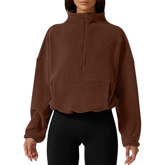 NMMUED Half Zip Pullover Women Womens Cropped Sweatshirt Mock Neck Sweatshirts Baggy Sweatshirt Oversized Pullover for Women Pullover Sweatshirts for Women Womens Tops Casual Coffee L