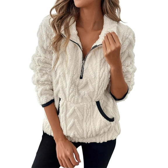 NMMUED Half Zip Pullover Women, Workout Tops for Women, Womens Fall Clothing, Half Zip Sweatshirt Women, Crewneck Sweatshirts Women, White S