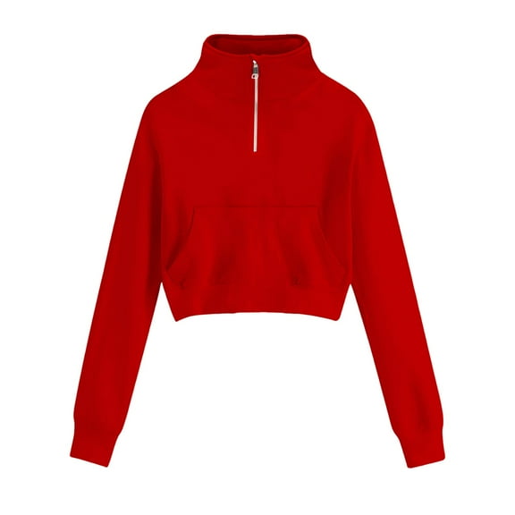 NMMUED Half Zip Sweatshirt Women, Fall Clothes for Women, Cropped Sweatshirt, Plain Sweatshirt Women, Mock Neck Tops for Women, Red S