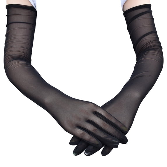 NMMUED Halloween Black Sheer Gloves Long Translucent Mesh Cosplay Opera Gloves Black One Size