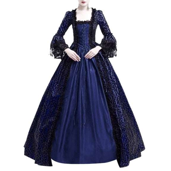 NMMUED Halloween Costumes for Women Medieval Costume Women Gothic Dress Victorian Costume Women Gothic Masquerade Dresses Long Sleeve Dress for Women Maxi Dresses Navy XL
