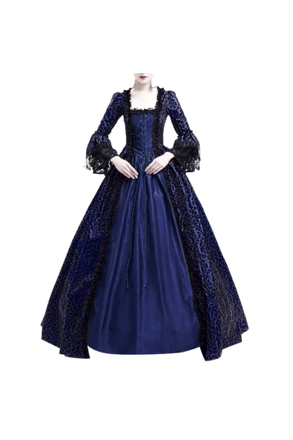 Halloween Costumes for Women Medieval Costume Women Gothic Dress Victorian Costume Women Gothic Masquerade Dresses Long Sleeve Dress for Women Maxi Dresses Navy XL