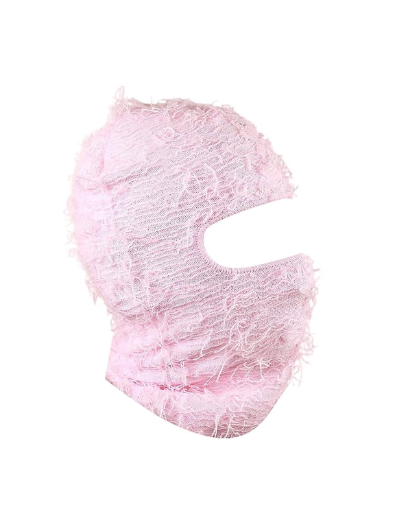 Halloween Monster Balaclava Fuzzy Ski Mask for Adults Distressed Hairy Face Cover Spooky Cosplay Pink A