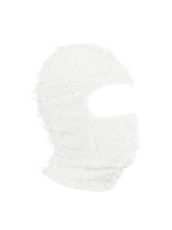 Halloween Spooky Full Face Cover Frayed Yarn Balaclava Scary Ghoul Mask Costume Accessory for Adults White 1 A