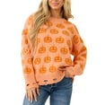 thumbnail image 1 of NMMUED Halloween Sweaters, Womens Fall Clothing, Halloween Crewneck, Knit Sweater, Ghost Sweater, Womens Fall Tops, Orange L, 1 of 7