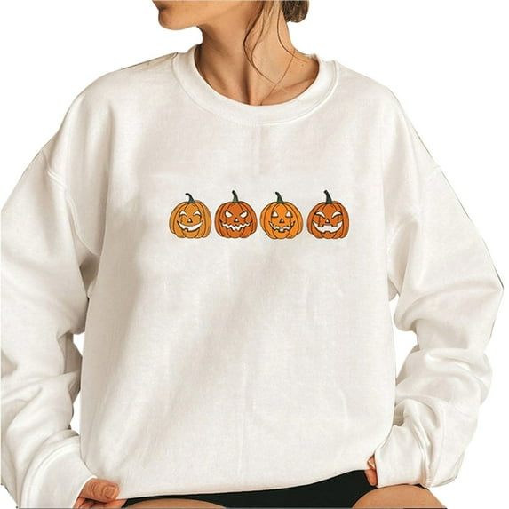 NMMUED Halloween Sweatshirt, Oversized Shirts for Women, Halloween Tshirts Women, Womens Shirts Casual, Womens Halloween Apparel, T Shirts for Women Loose Fit, White XL
