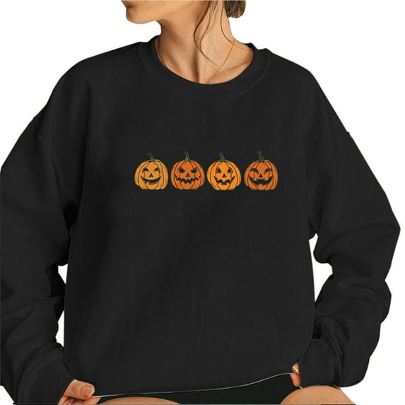 NMMUED Halloween Sweatshirts for Women Womens Long Sleeve Tops Halloween Long Sleeve Shirt Long Sleeve Shirts for Women Black Cat Halloween Sweatshirt Embroidered Tops for Women, Black S
