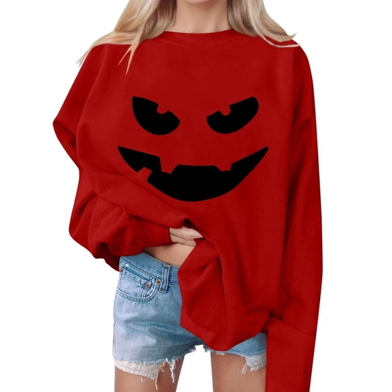 NMMUED Halloween Sweatshirts, Womens Fall Tops, Halloween Womens Tops, Fall Sweatshirts for Women, Pumpkin Halloween Shirt, Oversized Shirts for Women, Red M