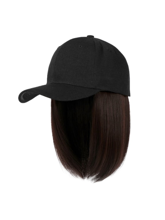 Hat Wig, Hat with Hair Attached for Women Baseball Cap with Hair Extensions, Short Bob Baseball Cap Wig Adjustable Hats for Daily Party B One Size