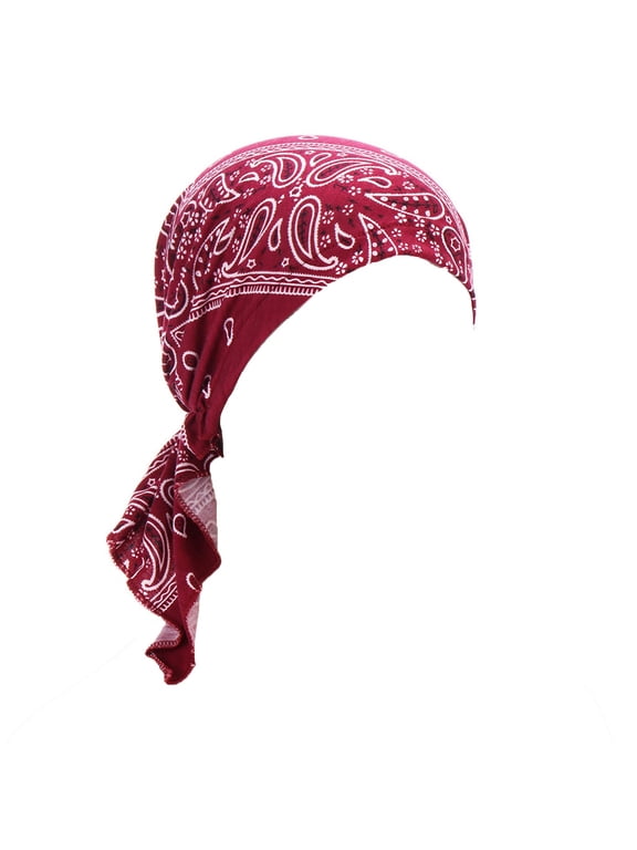 Head Wraps for Black Women Ruched Turban Pre-tied Long Tail Chemo Cancer Beanie Hair Loss Cap Red One Size