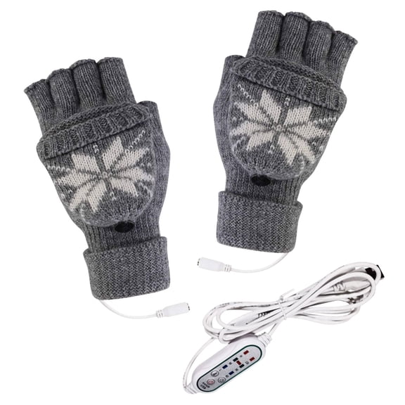 NMMUED Heated Gloves Convertable Gloves Rechargeable Heated Gloves Cold Weather Gloves Fingerless Gloves Thermal Gloves Flip Top Mittens Gray One Size