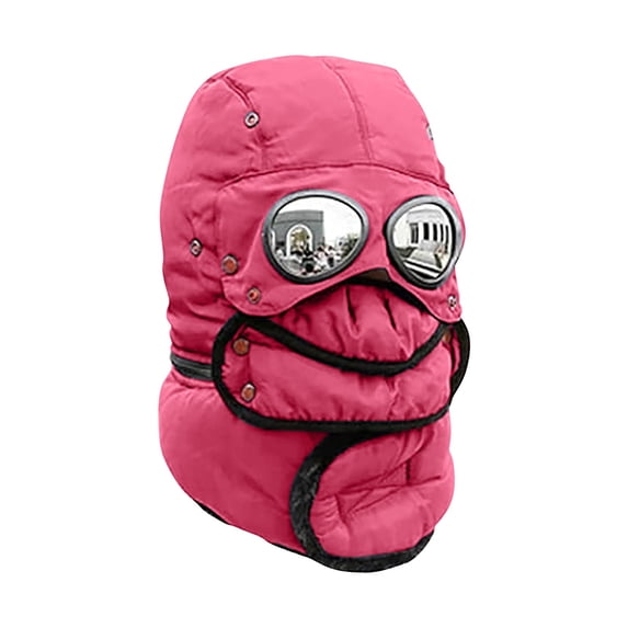 NMMUED Heavy Duty Winter Ski Mask with Goggles Windproof Thermal Balaclava Full Face Cover Trapper Hat Wine One Size