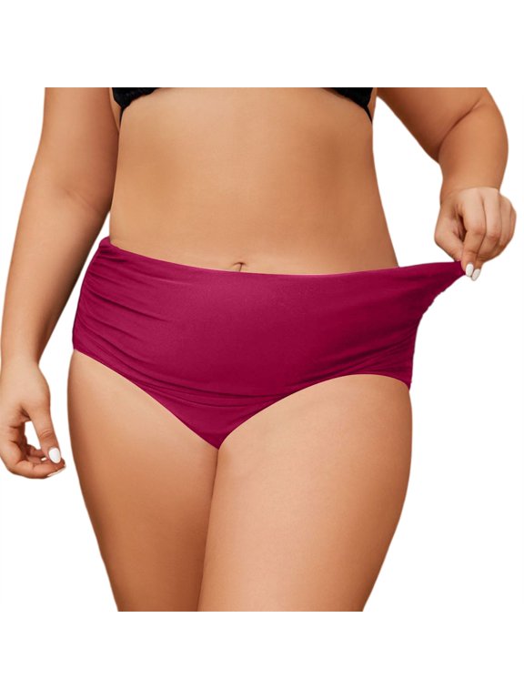 High Waisted Bikini Bottoms for Women Plus Size Swimsuit Bottoms Ruched Bathing Suit Bottoms Flattering Summer Vacation Pool Party Outfits Purple XS