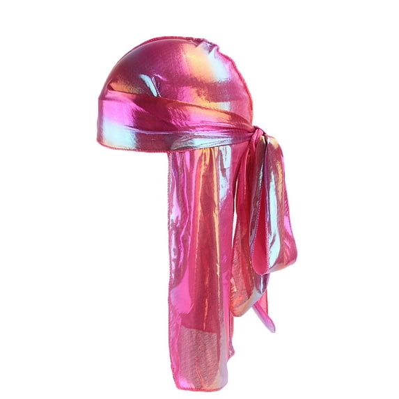 NMMUED Holographic Durag for Men Women Shiny Metallic Silky Du Rag with Long Tail Wave Cap A One Size