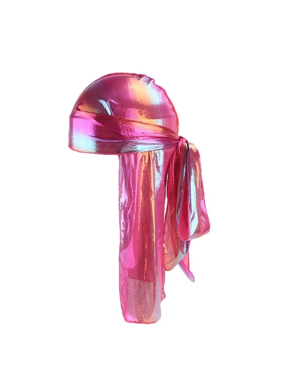 Holographic Durag for Men Women Shiny Metallic Silky Du Rag with Long Tail Wave Cap A One Size