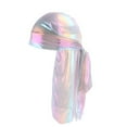 thumbnail image 1 of NMMUED Holographic Durag for Men Women Shiny Metallic Silky Du Rag with Long Tail Wave Cap B One Size, 1 of 5