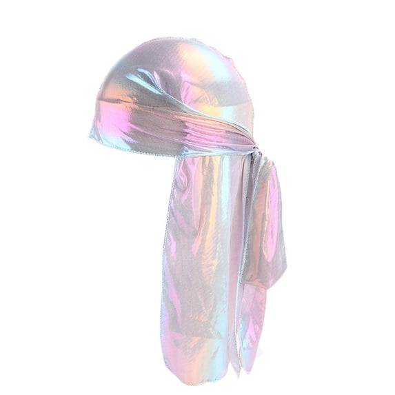NMMUED Holographic Durag for Men Women Shiny Metallic Silky Du Rag with Long Tail Wave Cap B One Size