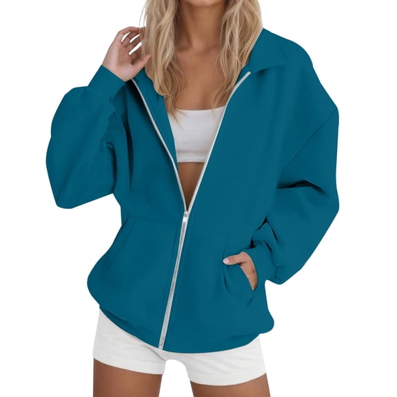 NMMUED Hooded Sweatshirt Women, Full Zip Hoodies for Women, Travel Hoodie, Zip Up Hoodie Women, Athletic Jackets for Women Full Zip, Blue M